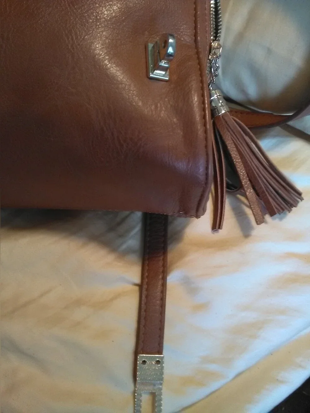 M.M.S. Brown VEGAN Leather Shoulder Bag Gold Buckles Adj. Strap